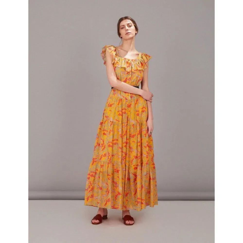 Saloni Jemma Safari Print silk blend Tiered Maxi Dress